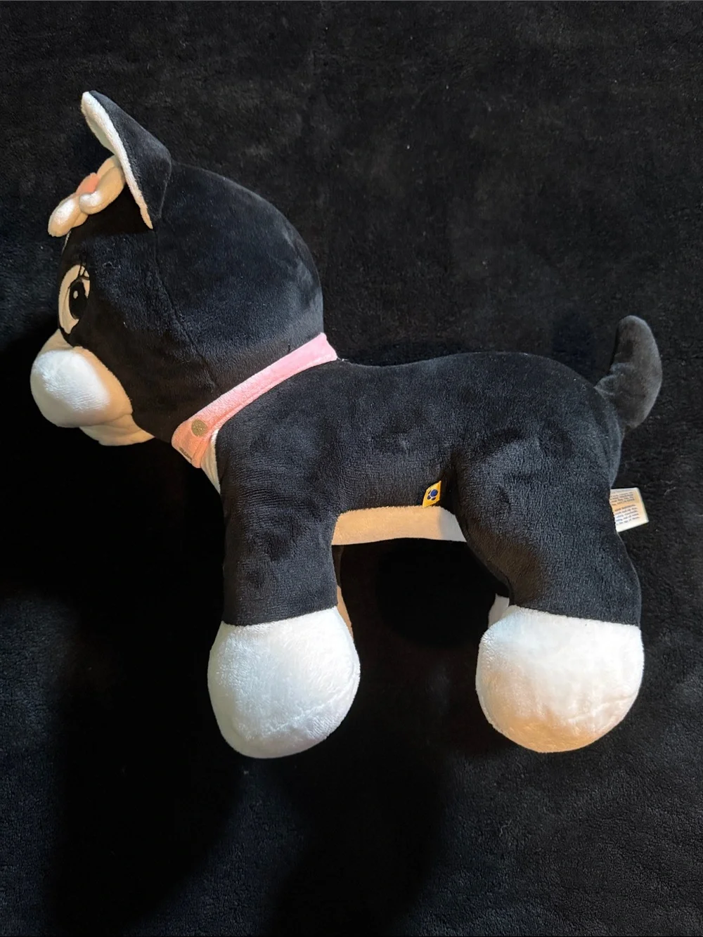 Build-A-Bear Black and White Plush Cat with Pink Heart Nose and Flower
